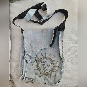 Vintage Artisan Suede Crossbody Shoulder Bag Boho Western Hippie